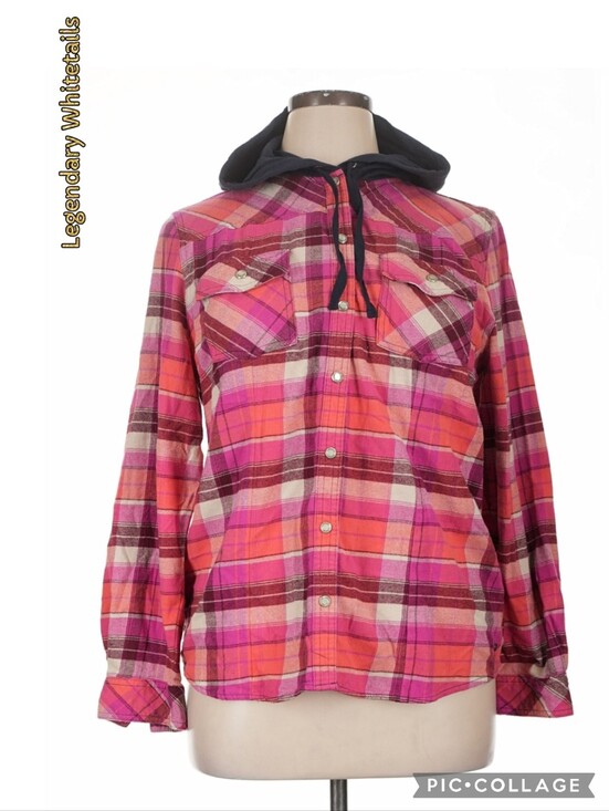 Legendary Whitetails Jackets & Blazers - Legendary Whitetails plaid 98% cotton black hooded jacket snap front buttons